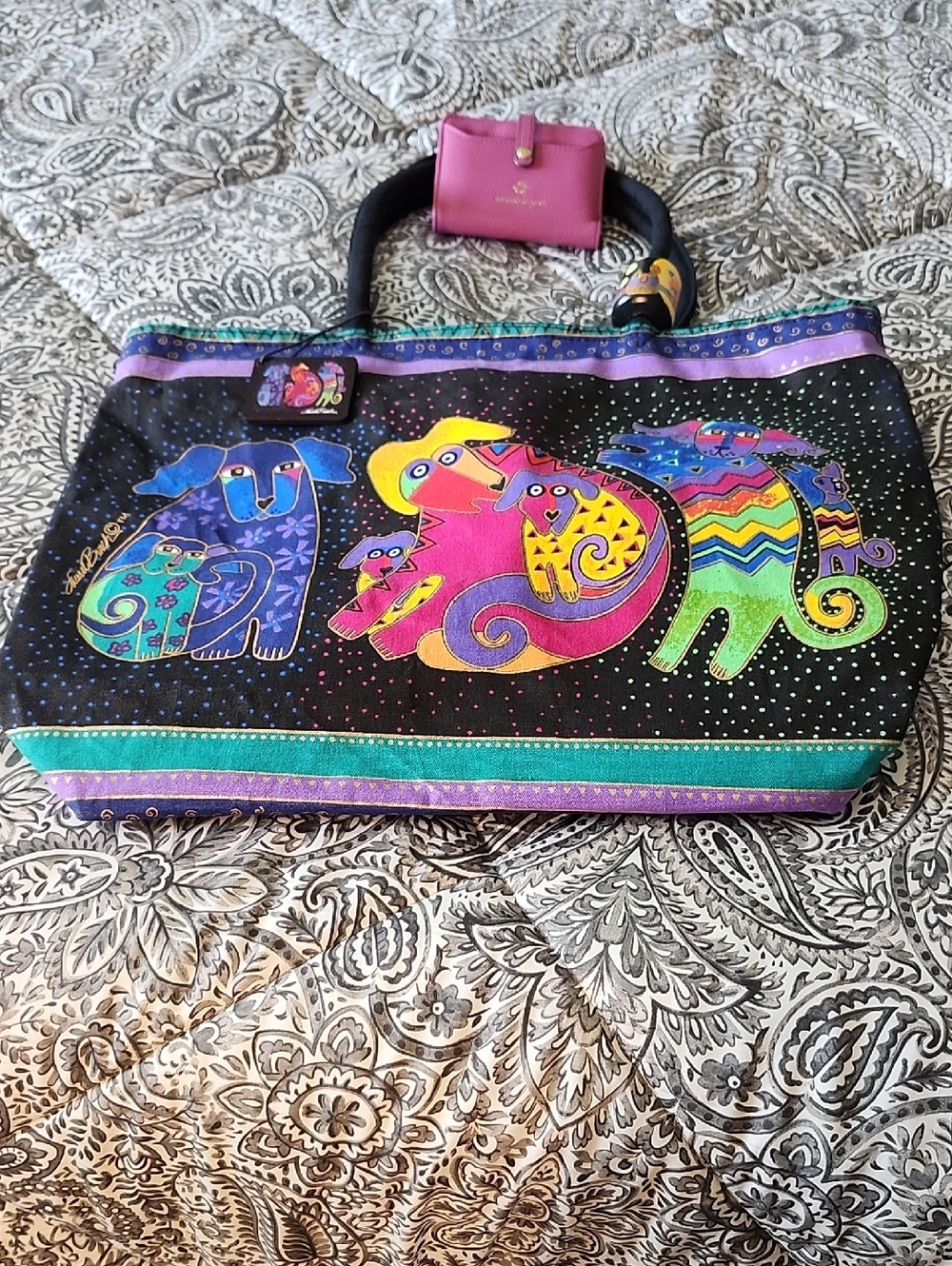 Laurel Burch Tote “Dogs & Doggies” w/Free Nanette LePore Wallet